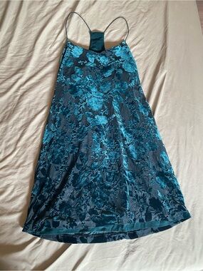 Green Floral Velvet Slip Dress
